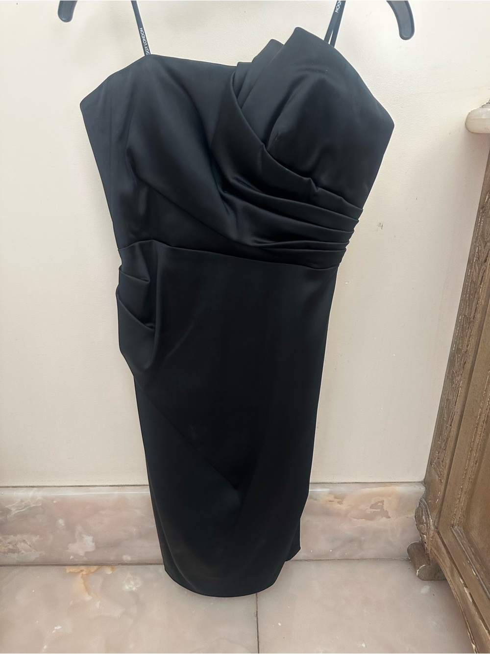 Maggy London Black Strapless Ruched Sheath Dress